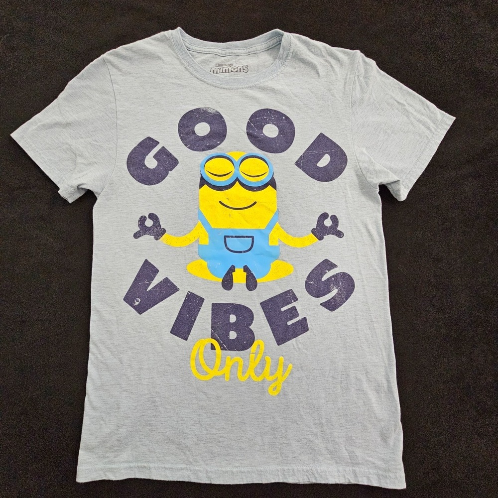 Minions Good Vibes Only Blue Short Sleeve Cotton Blend T-Shirt Men's S